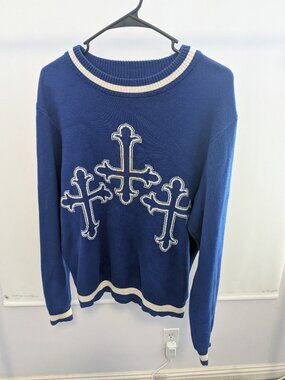 Millennial Blue Cross Sweater Knitted Gothic Jumper